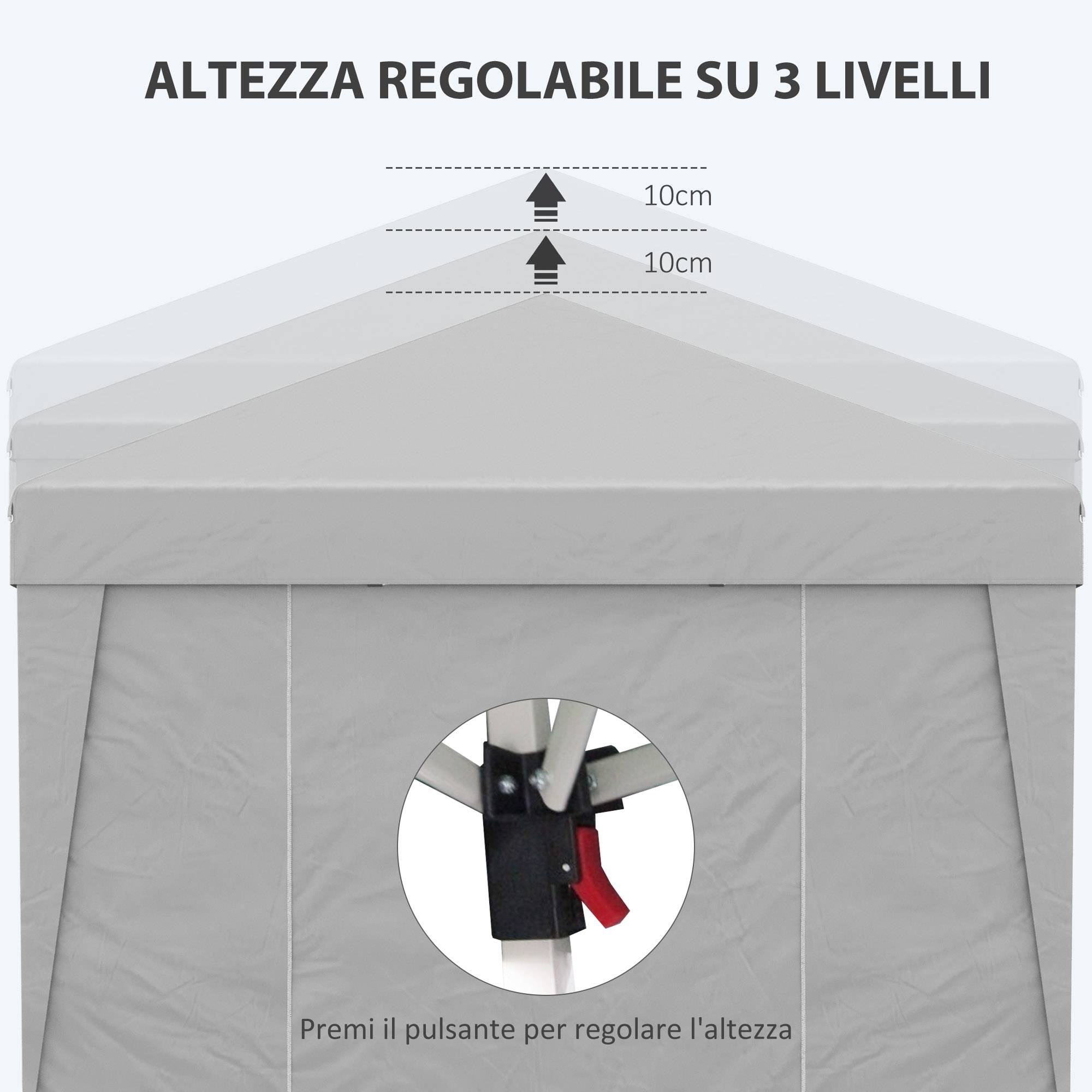 ComfortXL - Tonnelle Pliante Acier et Tissu Oxford Jardin Pop-up Hauteur Réglable 3x3m Gris Clair - ComfortXL Outdoor Living - Image 8