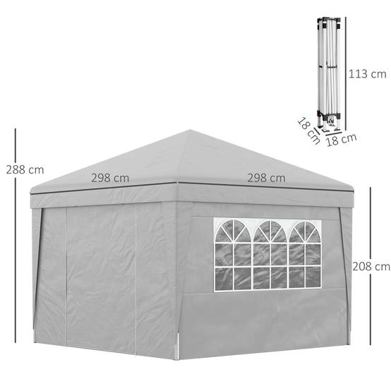 ComfortXL - Tonnelle Pliante Acier et Tissu Oxford Jardin Pop-up Hauteur Réglable 3x3m Gris Clair - ComfortXL Outdoor Living - Image 5