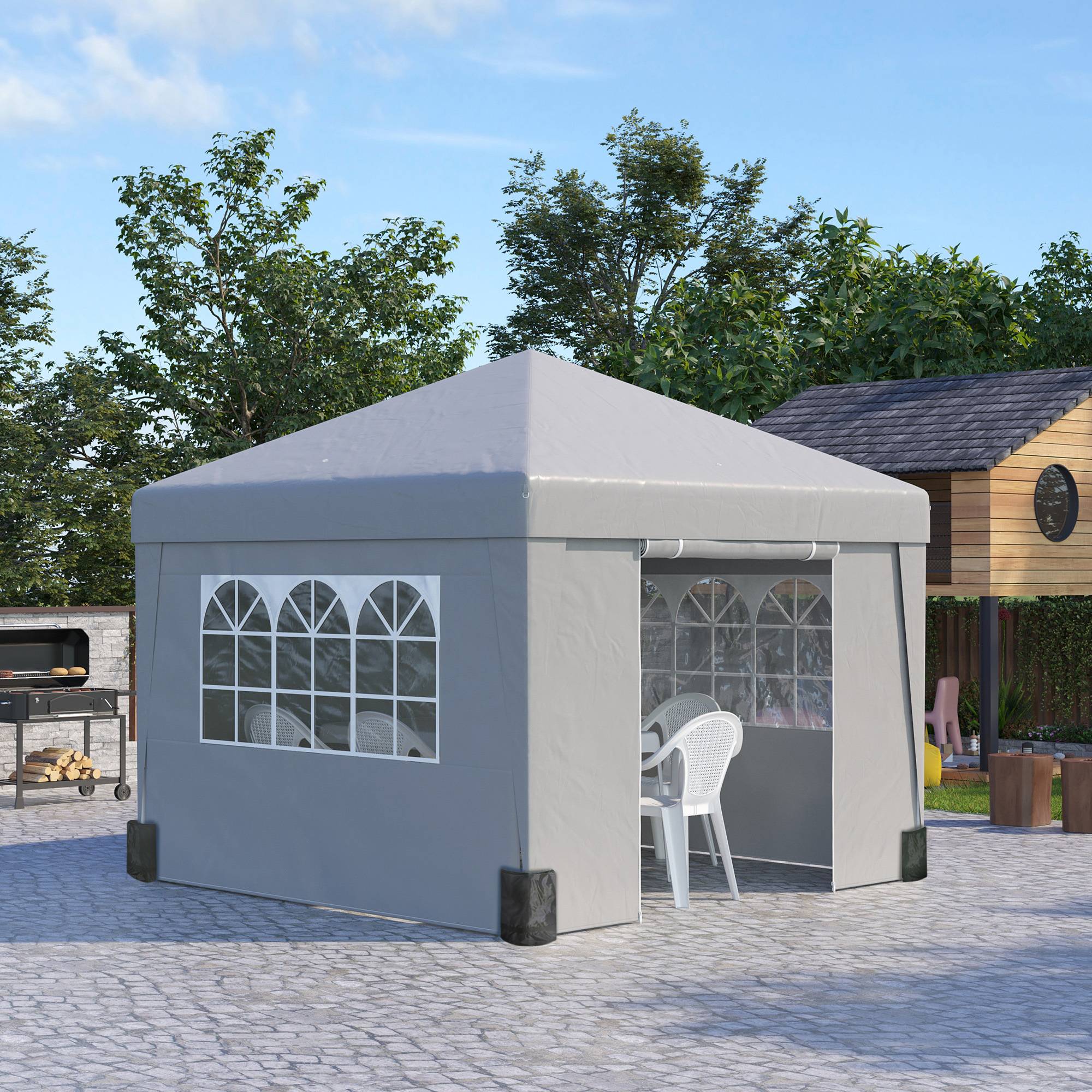 ComfortXL - Tonnelle Pliante Acier et Tissu Oxford Jardin Pop-up Hauteur Réglable 3x3m Gris Clair - ComfortXL Outdoor Living - Image 4