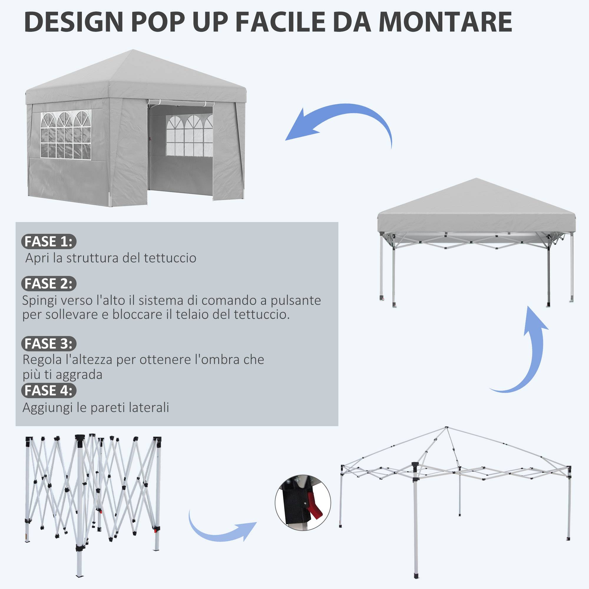 ComfortXL - Tonnelle Pliante Acier et Tissu Oxford Jardin Pop-up Hauteur Réglable 3x3m Gris Clair - ComfortXL Outdoor Living - Image 6