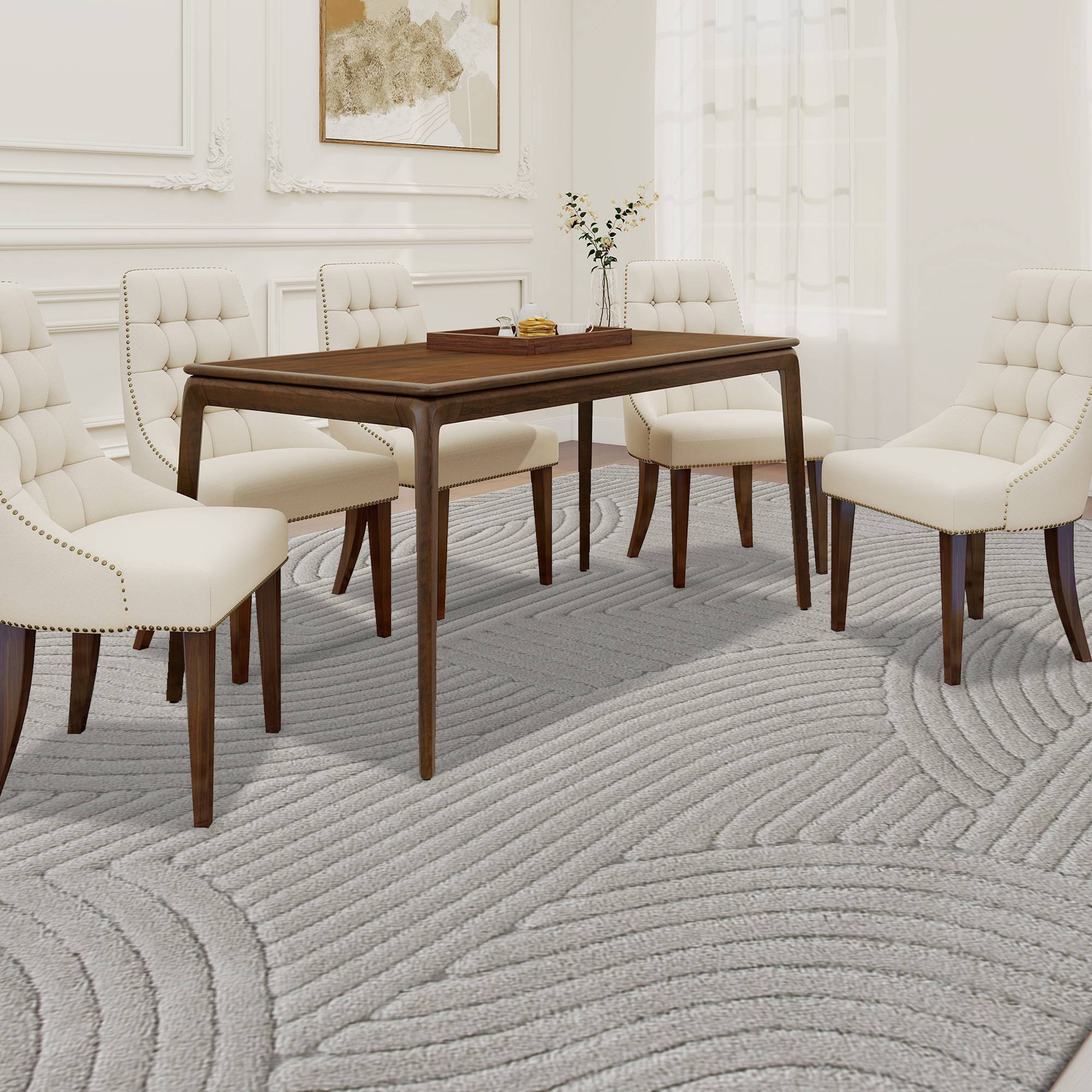 Sans Marque - Tapis salon 230x160 cm poils courts style moderne envers antidérapant tissé machine gris - Image 4