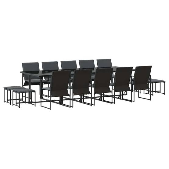 Ensemble de Jardin Repas 14 Personnes Acier Table 10 Chaises 4 Tabourets Noir – ComfortXL Outdoor Living - Image 2