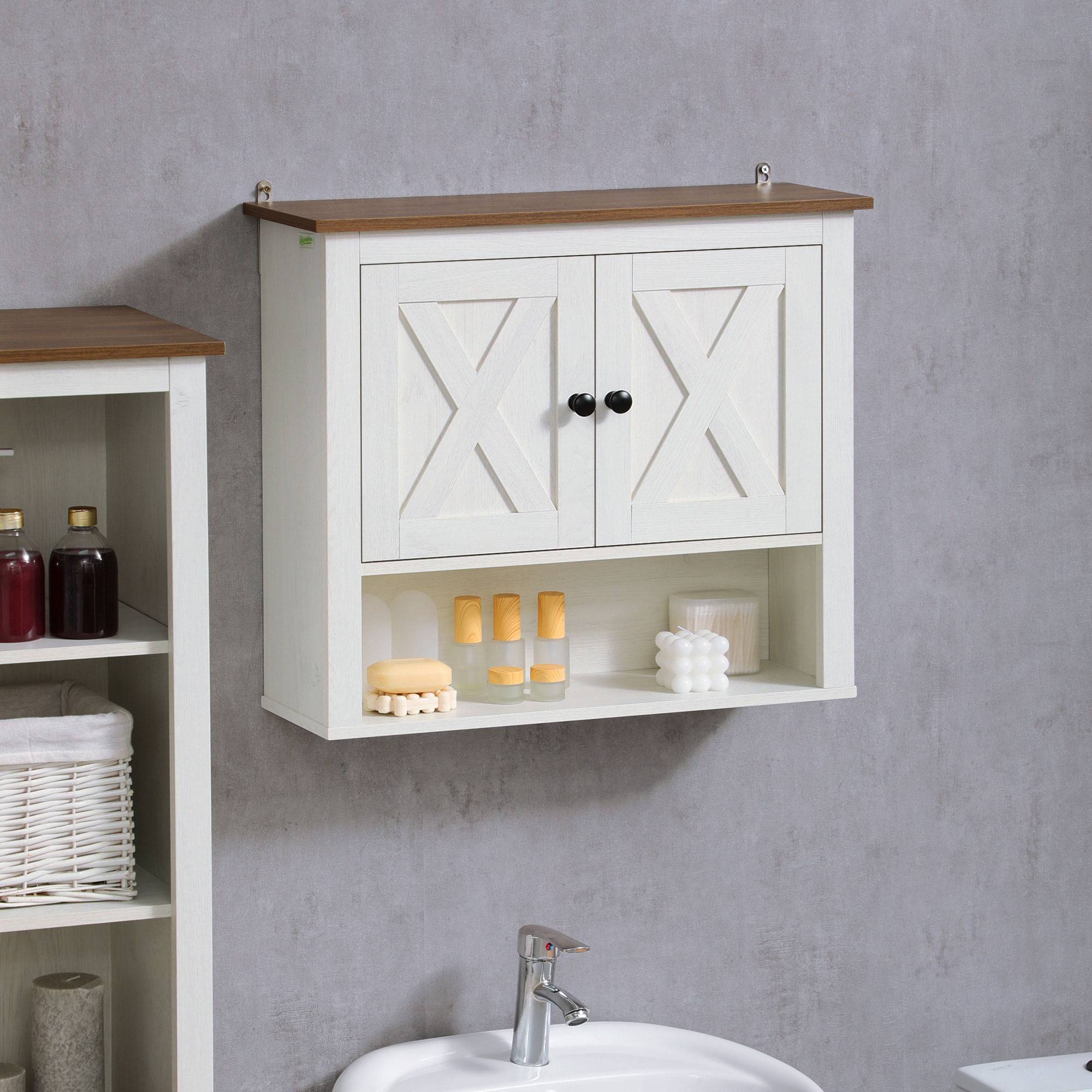 Sans Marque - Armoire salle bain suspendue meuble salle bain 2 portes étagères rangement 60x19,5x52,5 cm blanche - Image 4