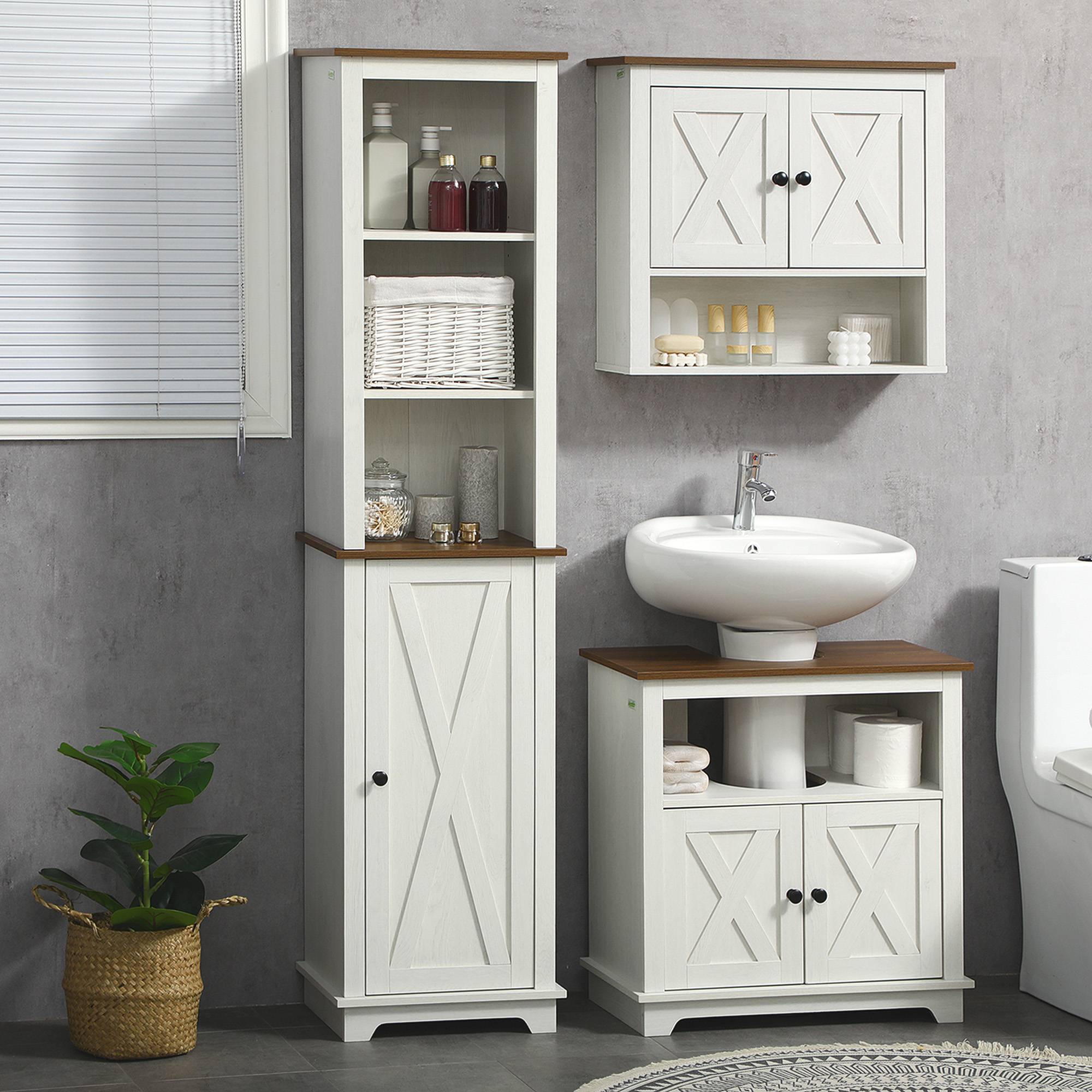 Sans Marque - Armoire salle bain suspendue meuble salle bain 2 portes étagères rangement 60x19,5x52,5 cm blanche - Image 3