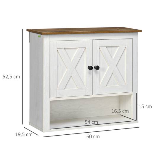 Sans Marque - Armoire salle bain suspendue meuble salle bain 2 portes étagères rangement 60x19,5x52,5 cm blanche - Image 5
