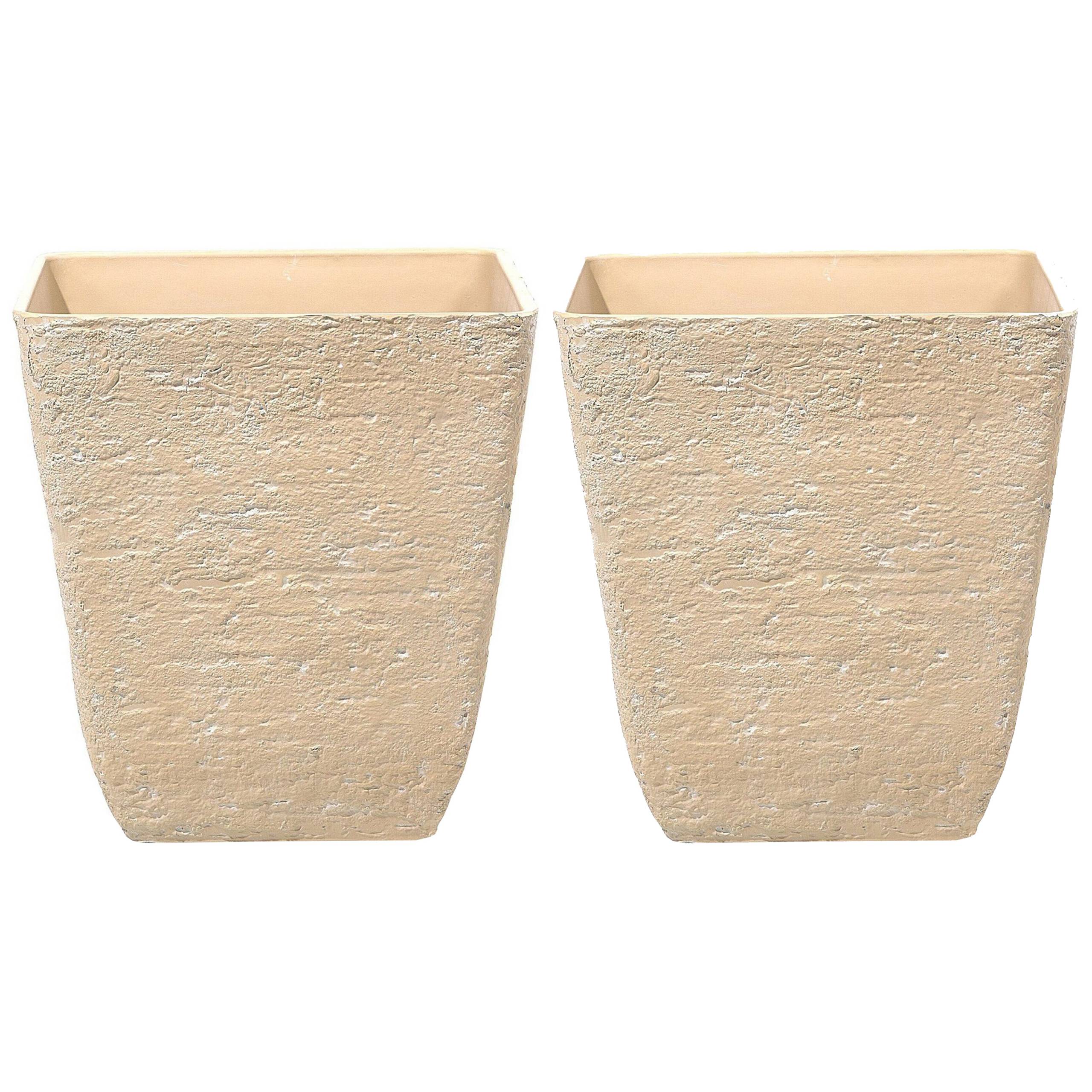 Beliani - Cache-Pots Beige en Polyrésine 49 x 49 x 53 cm Effet Pierre Pot de Fleurs Idéal pour Extérieur et Intérieur Evasés Lot de 2 - Imagen 1