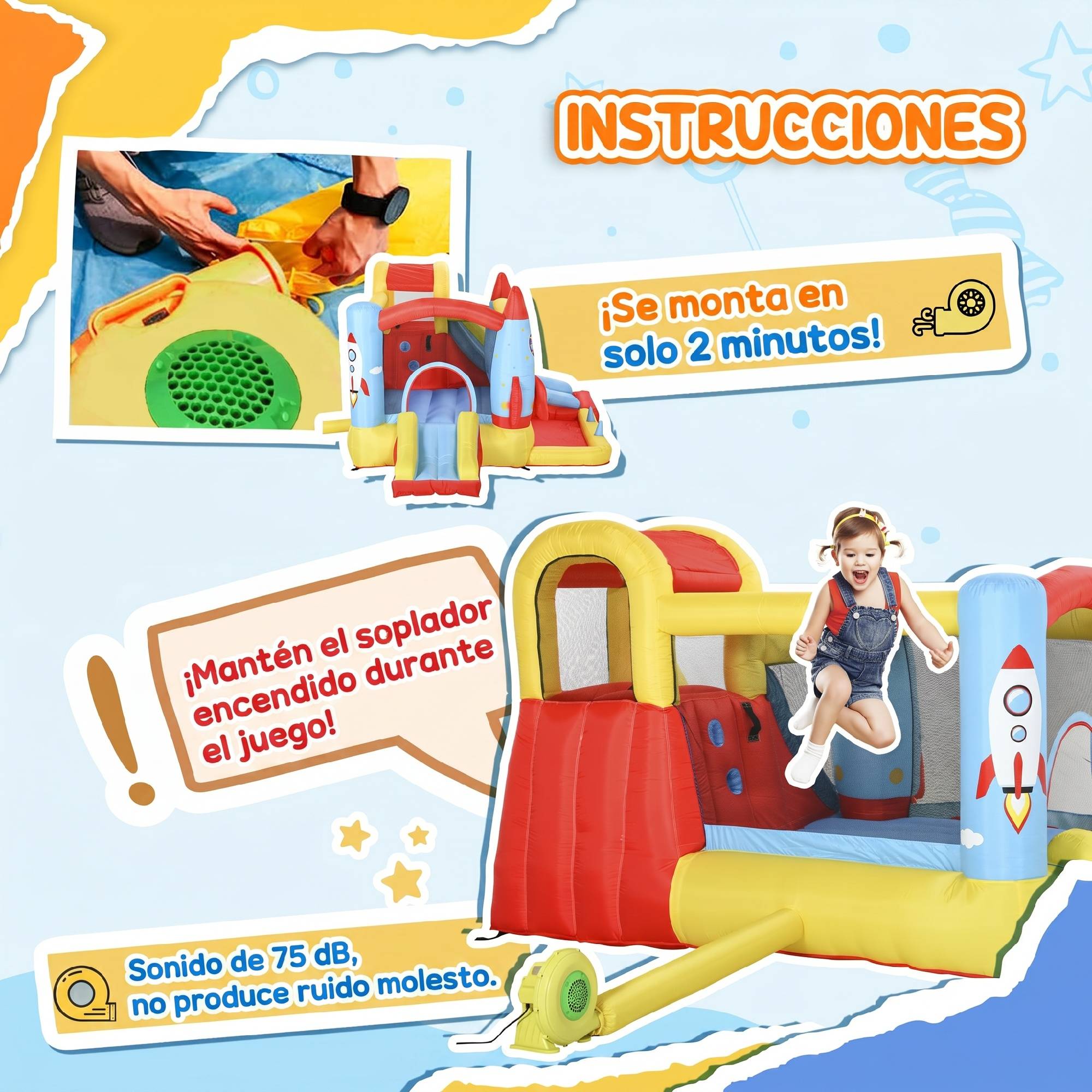 Château gonflable multicolore 2 toboggans piscine et aire de saut 330 × 265 × 185 cm enfants dès 3 ans - Image 9