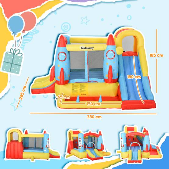 Château gonflable multicolore 2 toboggans piscine et aire de saut 330 × 265 × 185 cm enfants dès 3 ans - Image 5