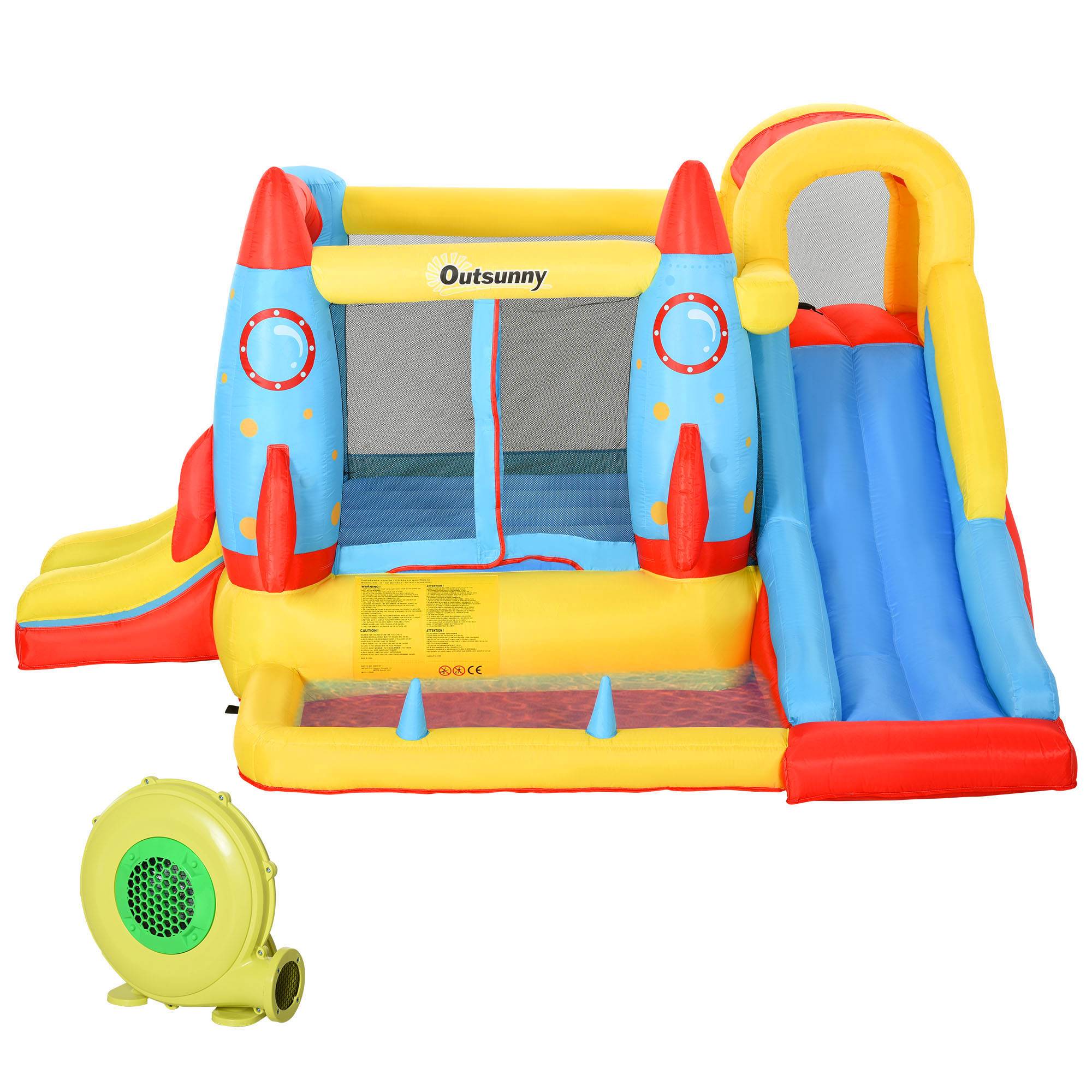 Château gonflable multicolore 2 toboggans piscine et aire de saut 330 × 265 × 185 cm enfants dès 3 ans - Image 2