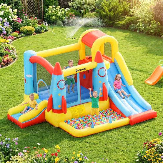 Château gonflable multicolore 2 toboggans piscine et aire de saut 330 × 265 × 185 cm enfants dès 3 ans - Image 3