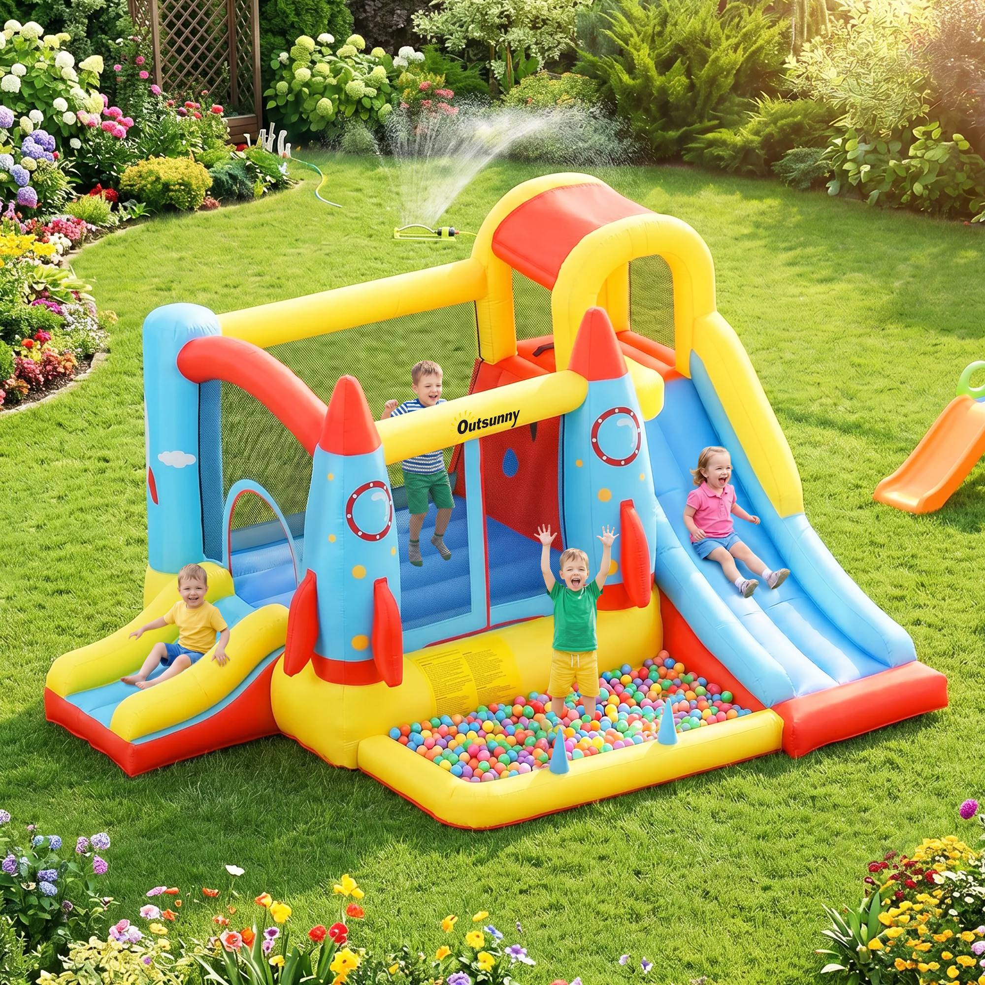 Château gonflable multicolore 2 toboggans piscine et aire de saut 330 × 265 × 185 cm enfants dès 3 ans - Image 3