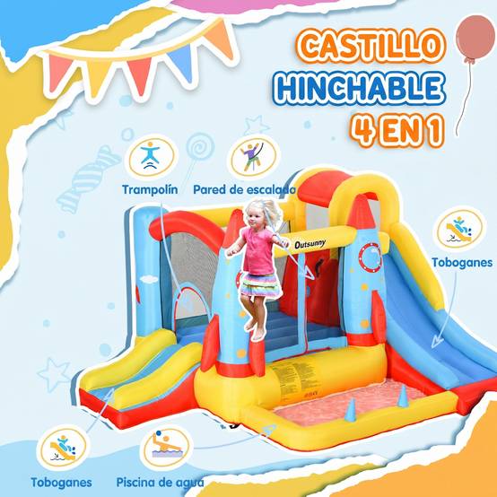 Château gonflable multicolore 2 toboggans piscine et aire de saut 330 × 265 × 185 cm enfants dès 3 ans - Image 6