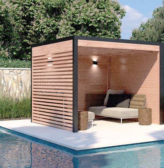 MON CHALET DE JARDIN - Pergola bois & Aluminum Design 9m2 - Bois Douglas épaisseur 55mm - Toiture Bacacier avec voliges sous toiture - MON CHALET DE JARDIN - Image 6