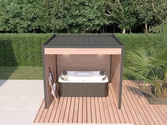 MON CHALET DE JARDIN - Pergola bois & Aluminum Design 9m2 - Bois Douglas épaisseur 55mm - Toiture Bacacier avec voliges sous toiture - MON CHALET DE JARDIN - Image 7
