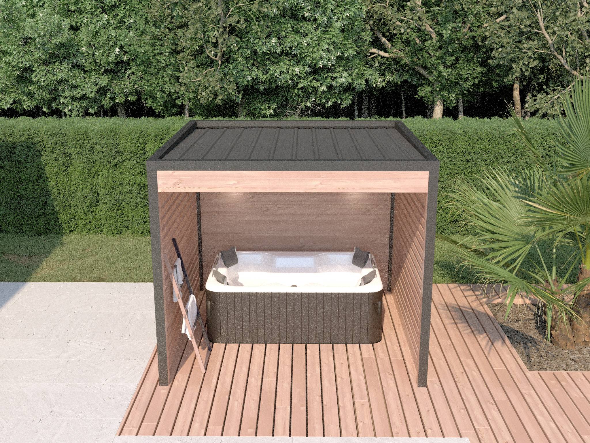 MON CHALET DE JARDIN - Pergola bois & Aluminum Design 9m2 - Bois Douglas épaisseur 55mm - Toiture Bacacier avec voliges sous toiture - MON CHALET DE JARDIN - Image 7