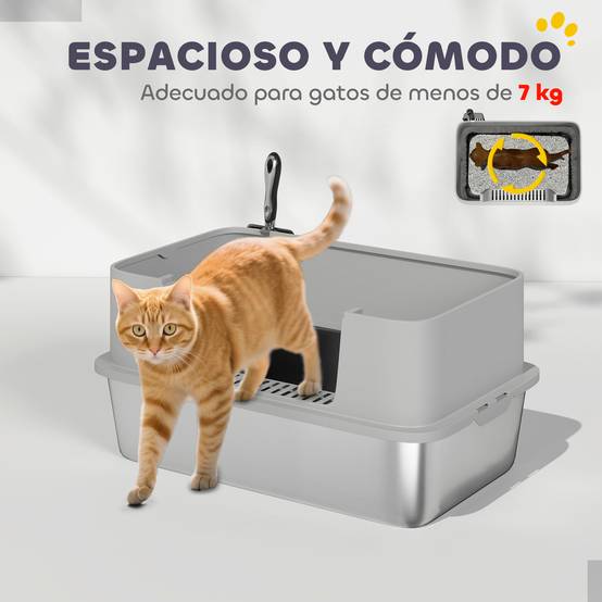 Litière chat acier inoxydable XL bord haut pelle facile nettoyer étanche 60x40x29,5 cm gris - Image 9