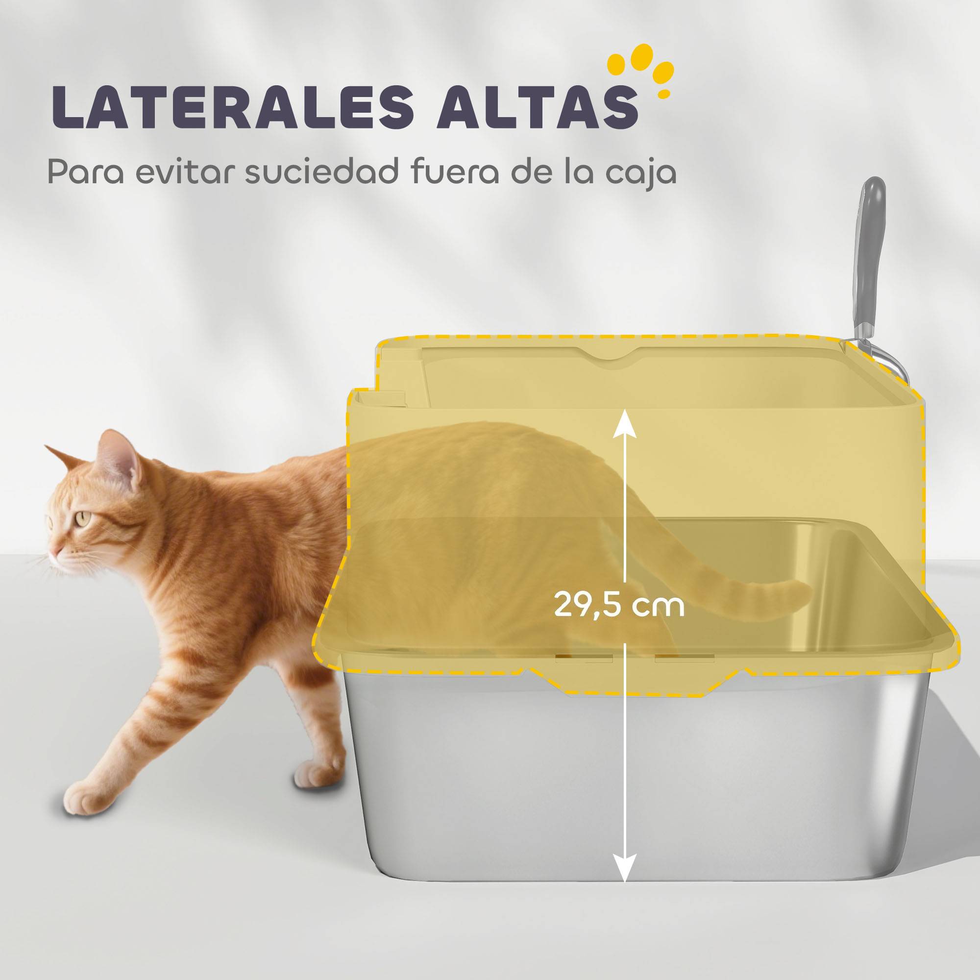 Litière chat acier inoxydable XL bord haut pelle facile nettoyer étanche 60x40x29,5 cm gris - Image 7