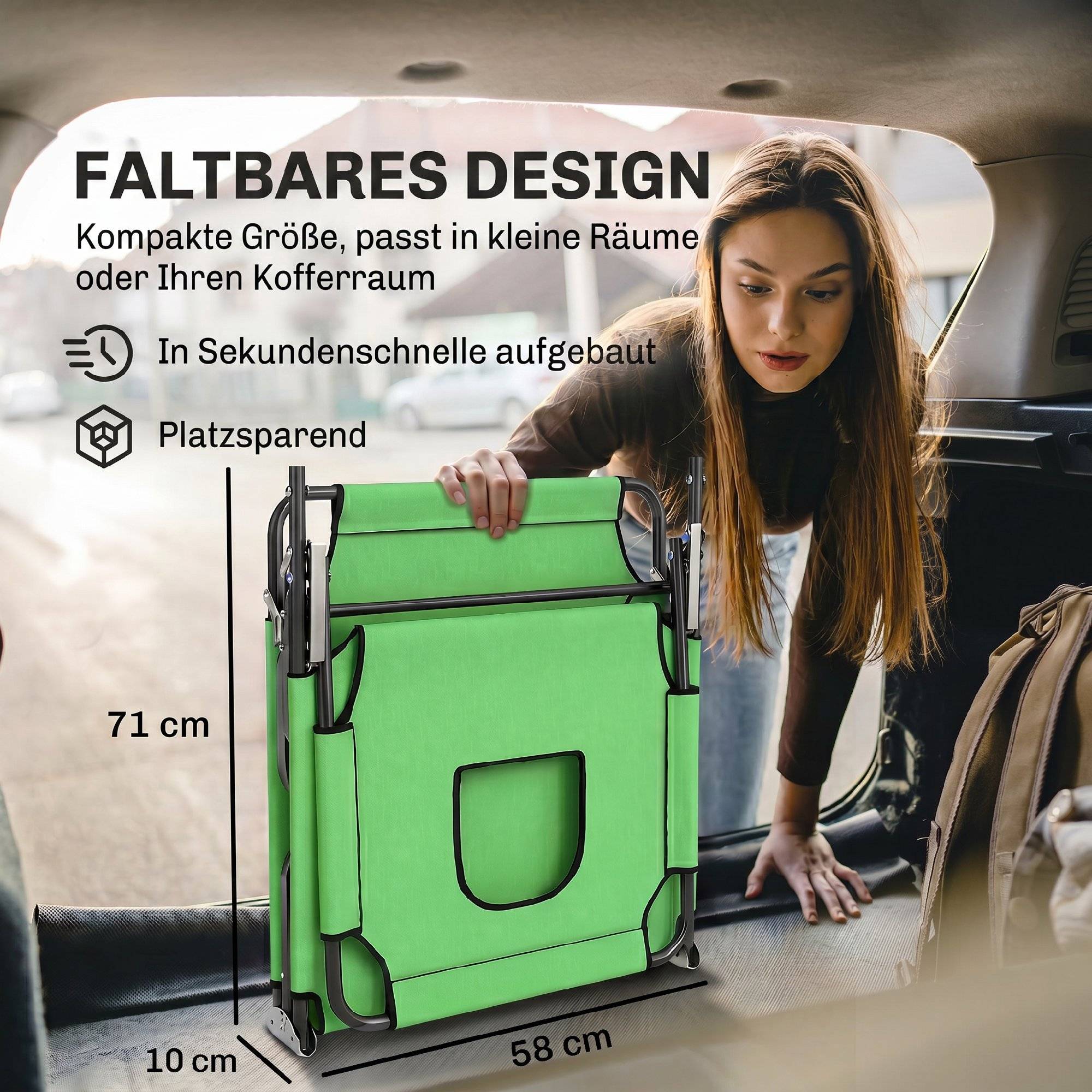 Transat avec ouverture pour le visage et coussin, pliable, housse déperlante, structure en métal, vert - Image 9