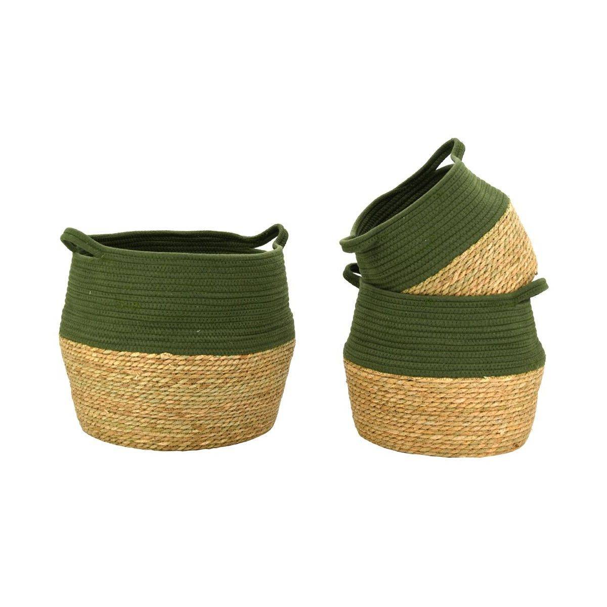 Aubry Gaspard - Corbeilles en jonc naturel et teinté kaki (Lot de 3) - Imagen 1