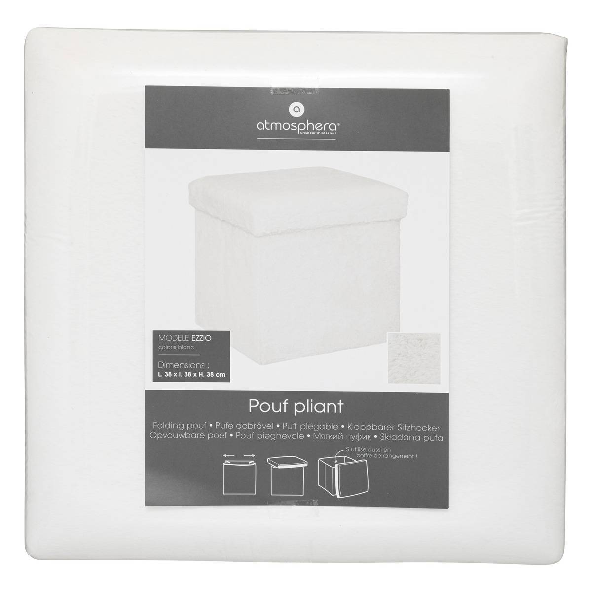 Atmosphera - Pouf pliant "Ezzio" fourrure blanche - Atmosphera Créateur d'intérieur - Imagen 2