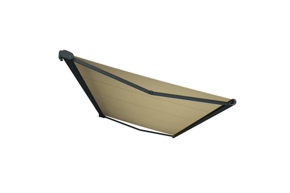 Ombrazur - Store banne Coffre intégral PROTECT 2 Gris Anthracite 4,05x3,50m Motorisé à  télécommande - Toile Ecrue OMBRAZUR