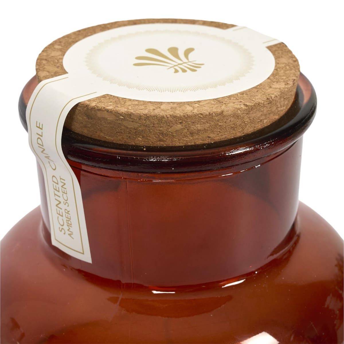 Bougie XXL en verre marron avec couvercle en liège senteur ambre (H25,5 cm) - - Image 3