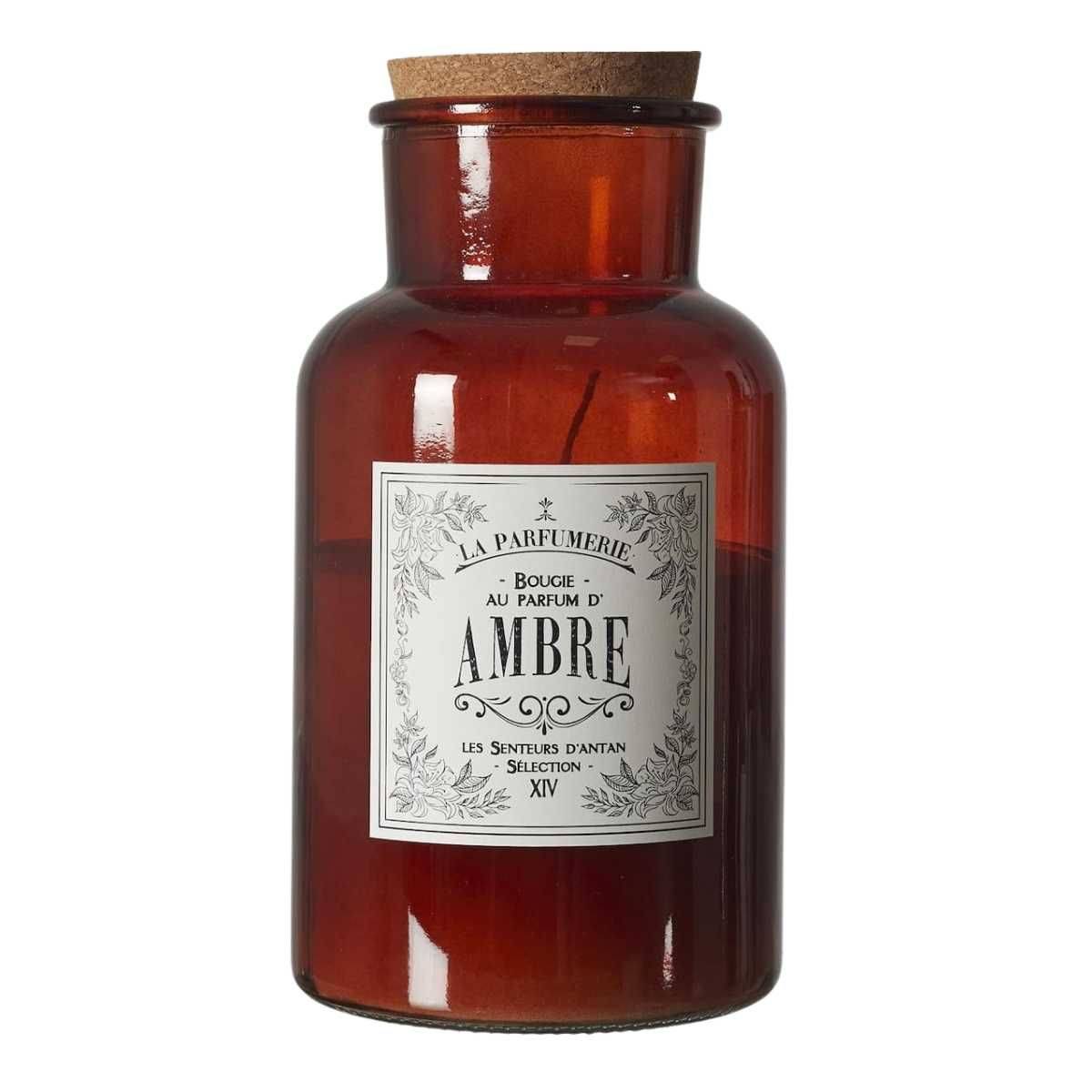 Bougie XXL en verre marron avec couvercle en liège senteur ambre (H25,5 cm) - - Image 1