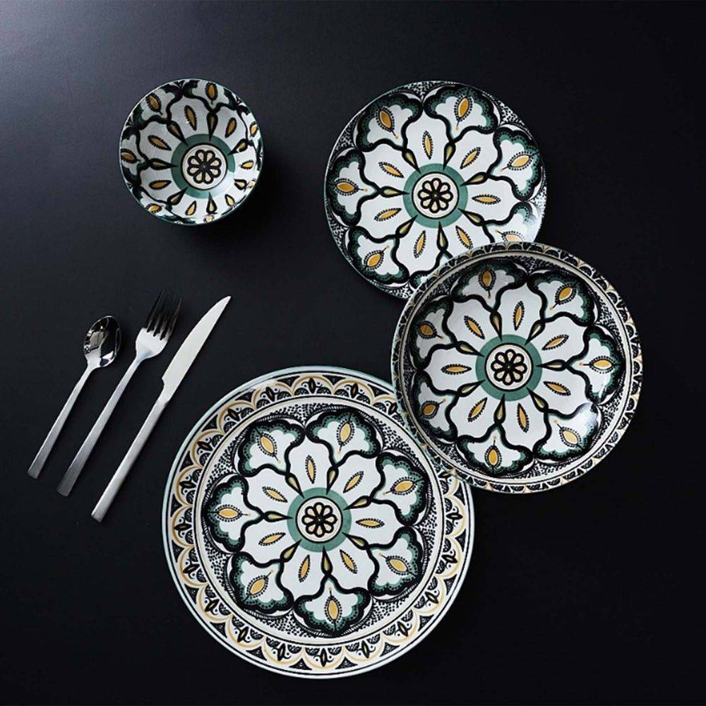 The Home Deco Factory - Assiettes en porcelaine décorée Mandala (Lot de 6) Assiettes plates - 19 cm - Imagen 2