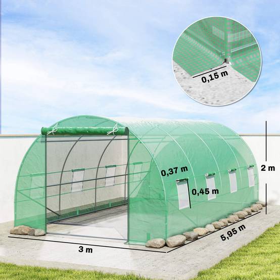 Serre aluminium tomates tunnel type châssis froid avec fenêtre verte, 595x300x200 cm - Image 5