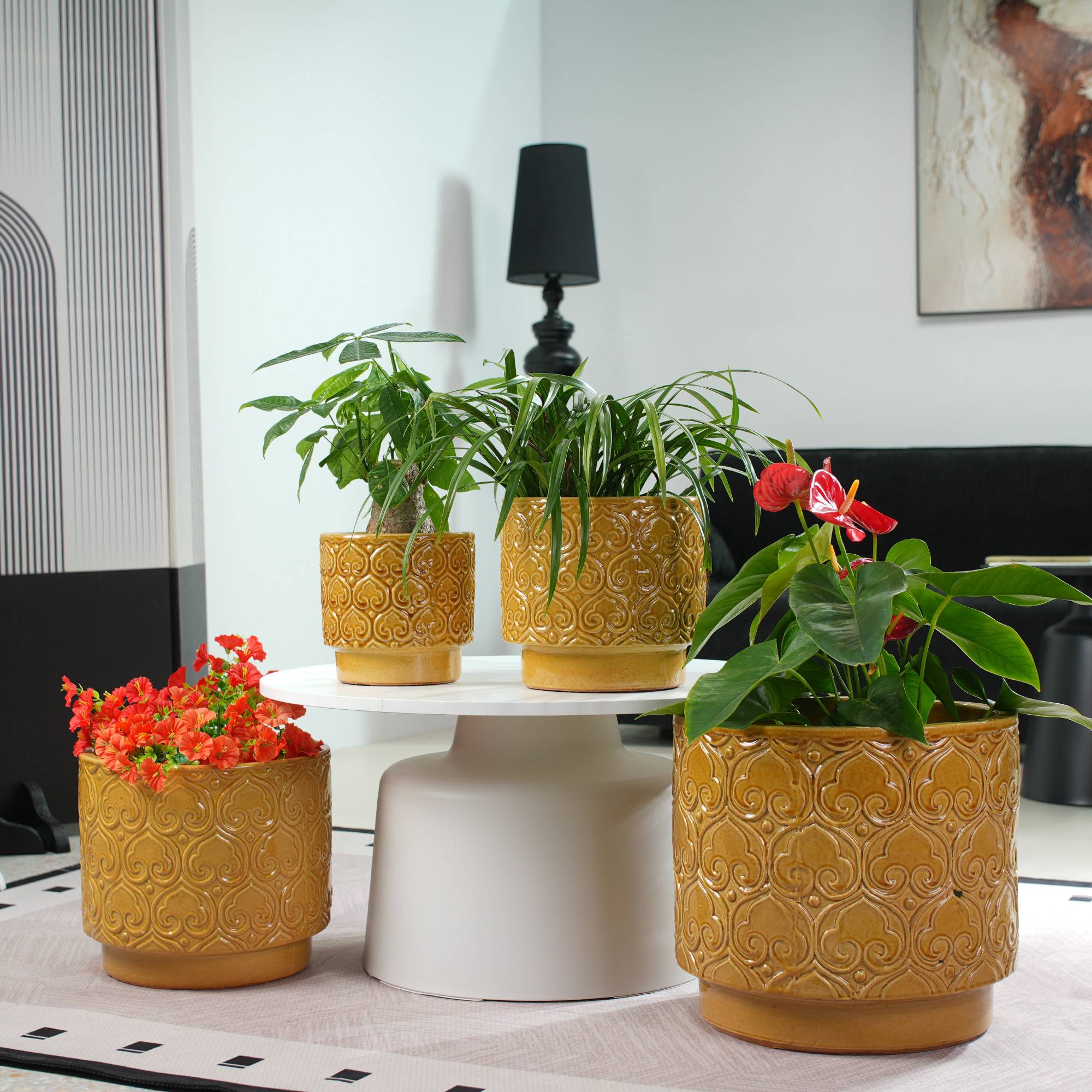 ComfortXL - Pot de fleurs en céramique Ø24 cm jaune chaud pour succulentes avec drainage - ComfortXL Outdoor Living - Image 5