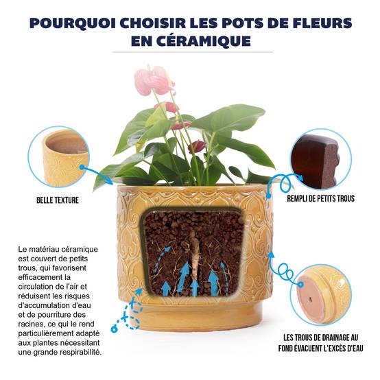 ComfortXL - Pot de fleurs en céramique Ø24 cm jaune chaud pour succulentes avec drainage - ComfortXL Outdoor Living - Image 4