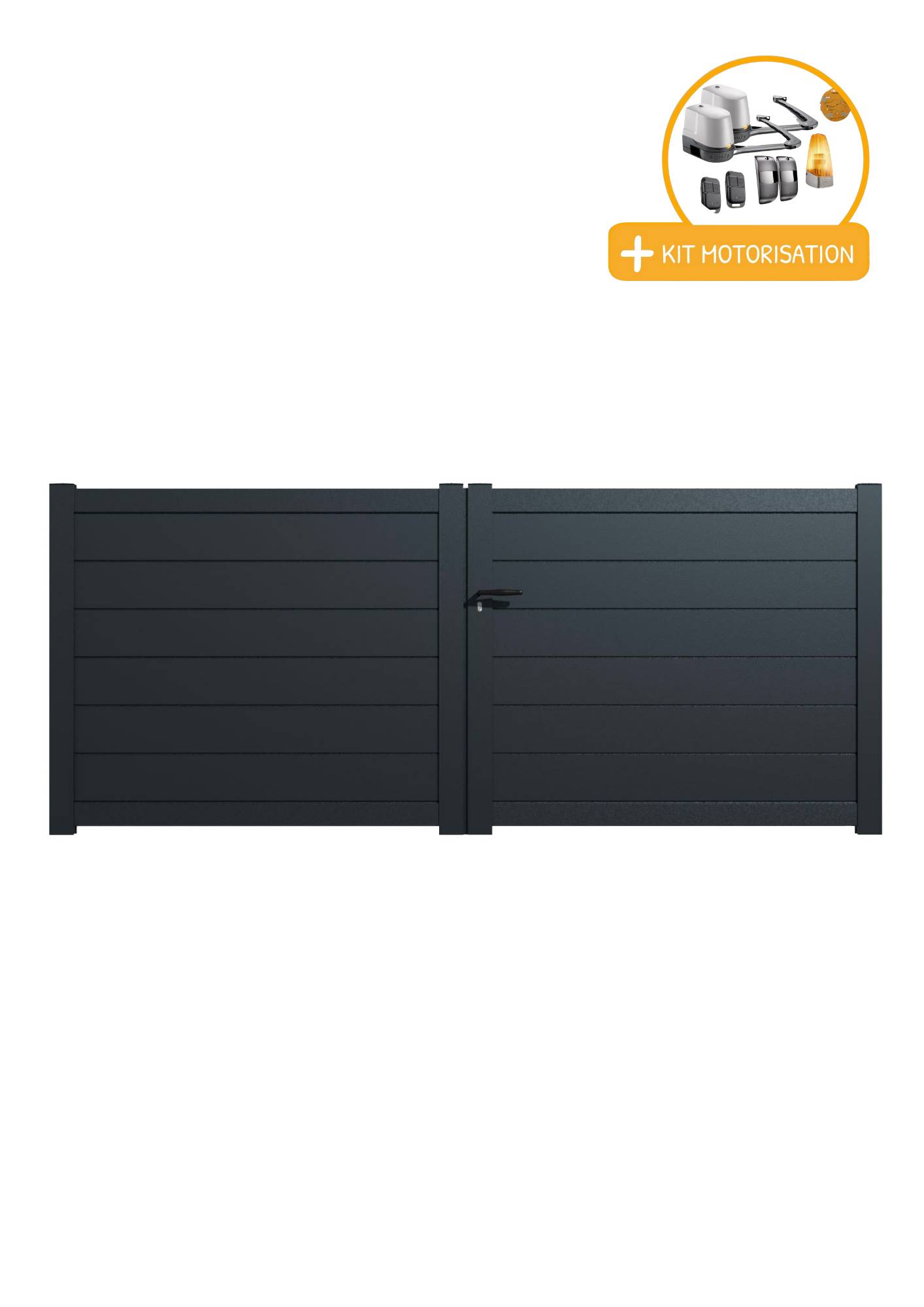 Portail Packit - Portail alu battant plein en kit +MOT dim. L.3000 (entre piliers) X H.1500 mmMOT LOCKYVIA (à bras)  Gris (RAL 7016)
