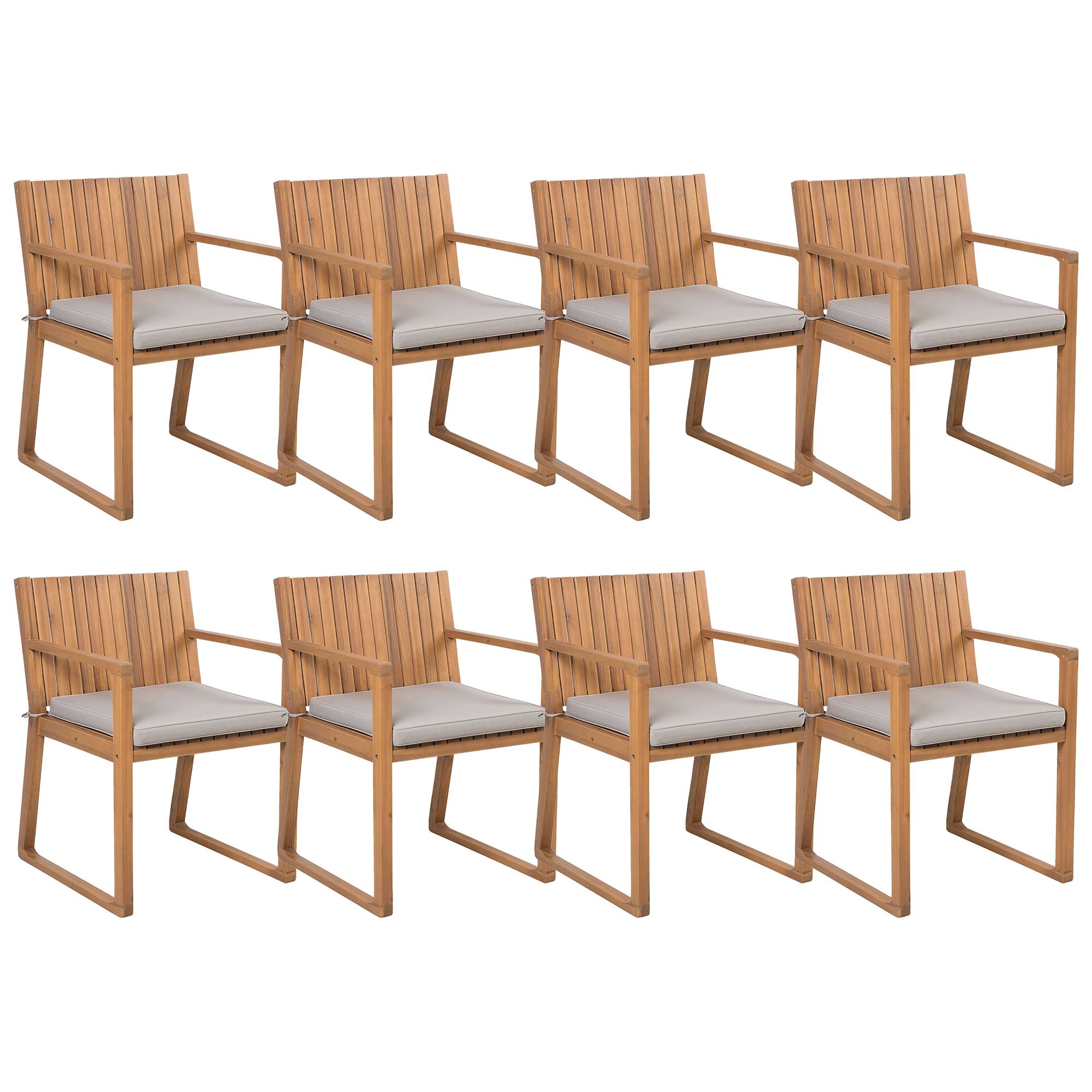 Beliani - Lot 8 Chaises de Jardin ou Terrasse en Bois d'Acacia Résistant avec Coussins Gris Beiges Matières Durables Confort d'Assise Optimal Beliani - Imagen 1
