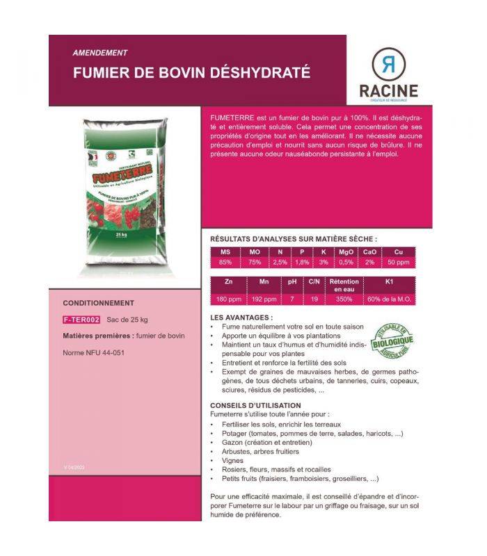 Fumier bovin déshydraté, sac de 25 kg - F-TER002 - Image 3