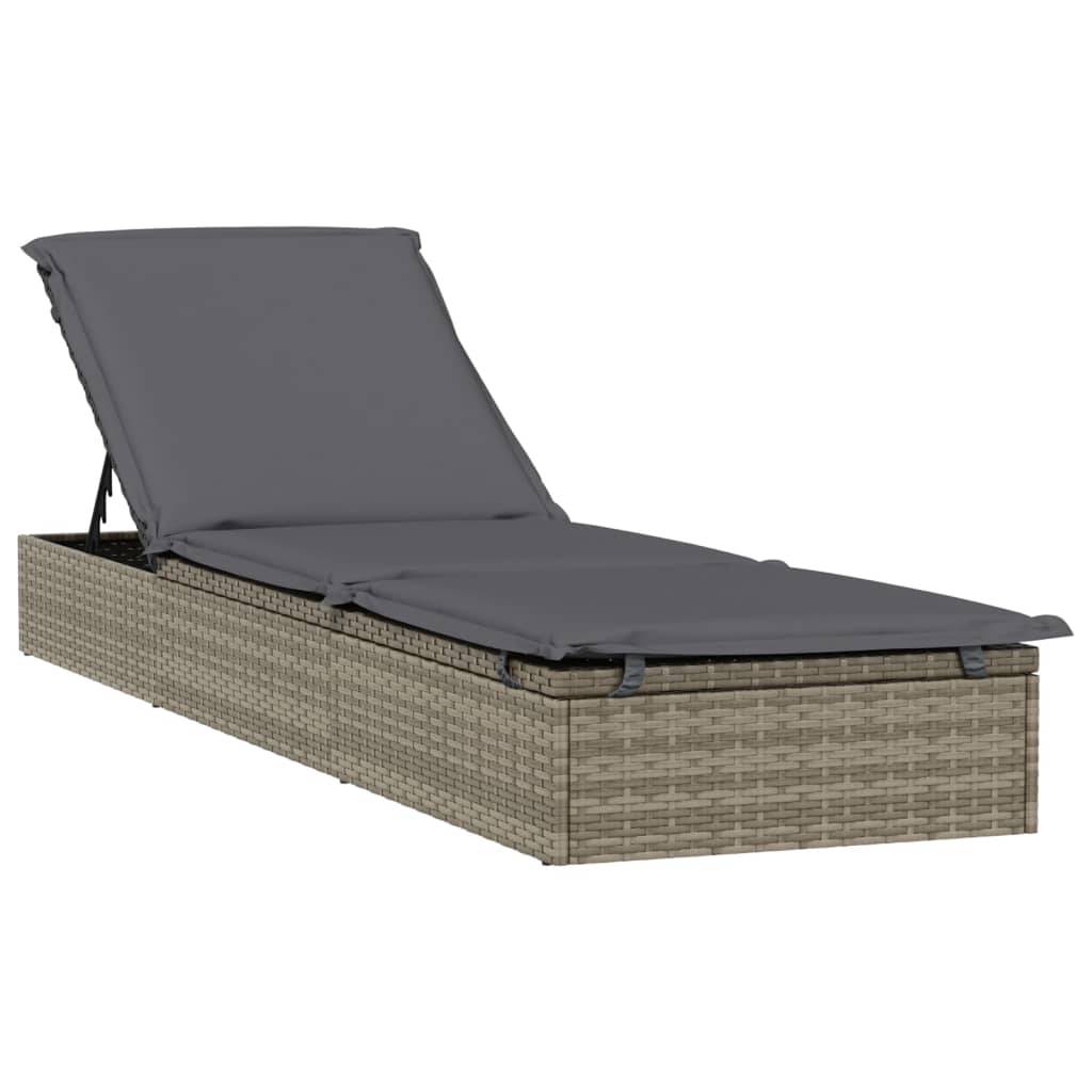 Helloshop26 - Transat chaise longue bain de soleil avec table résine tressée gris - Imagen 2