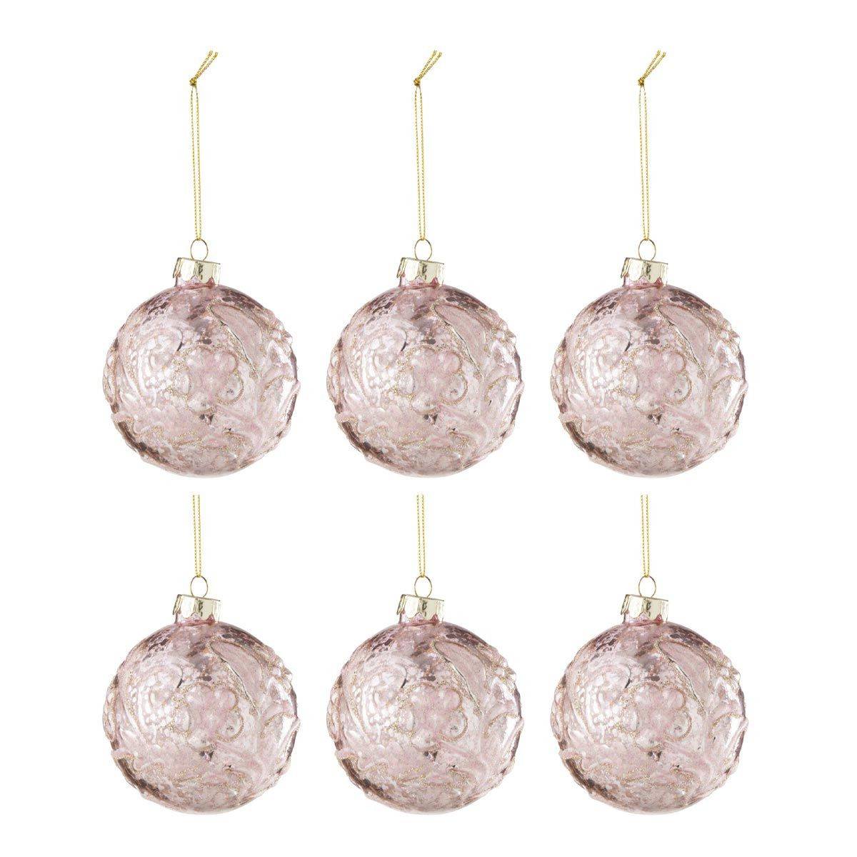 Lot de 6 Boules de Noël "Rosie" 8cm Rose