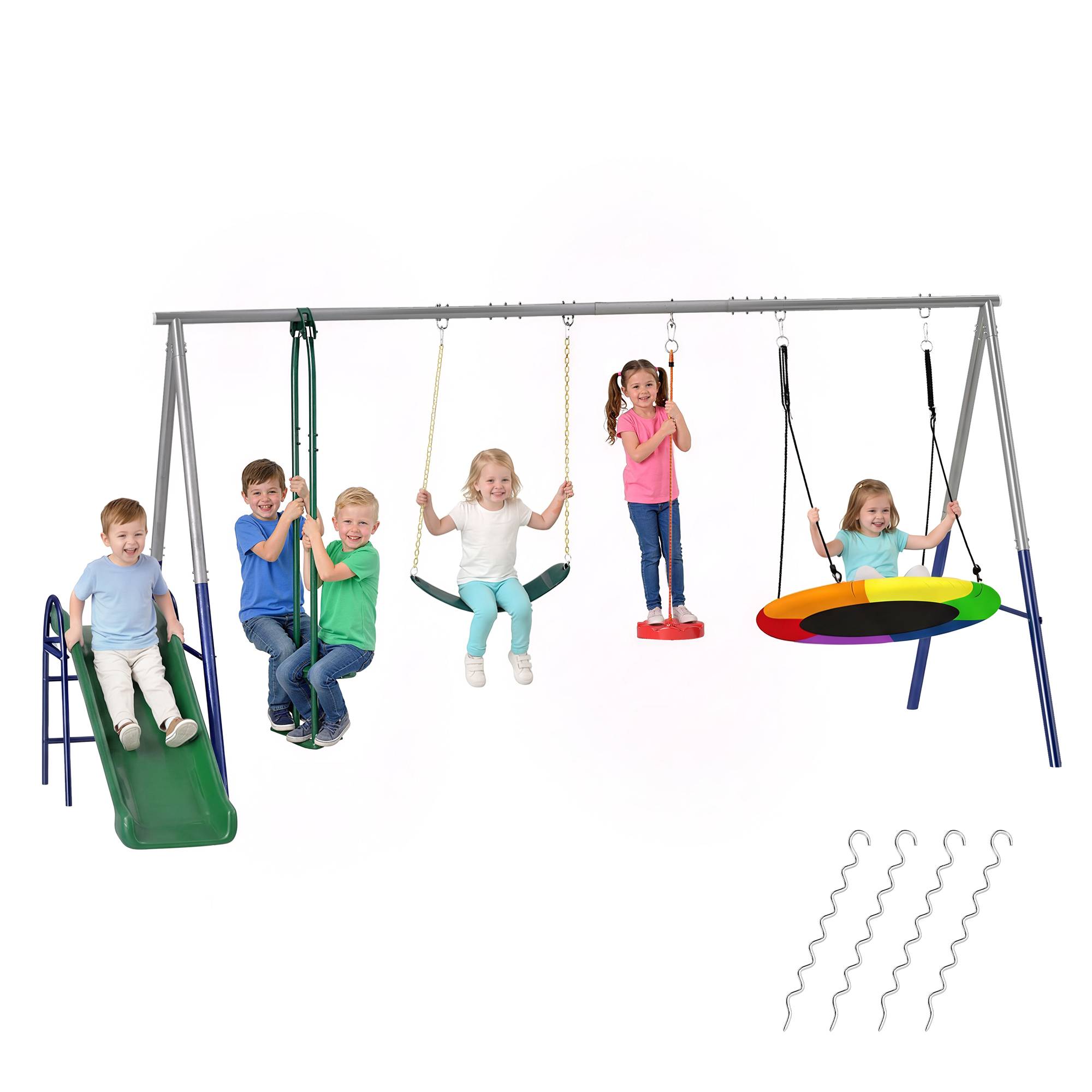 Sans Marque - Portique 5-en-1 avec toboggan, balançoire nid, 382x196x203cm, multicolore