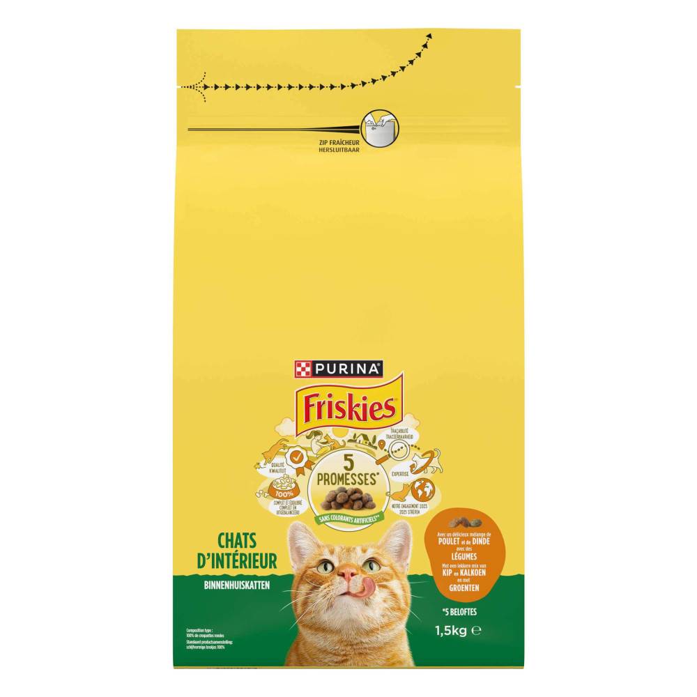 Purina One - Croquettes chat mélange de Poulet, Dinde avec des Légumes 1.5KG friskies