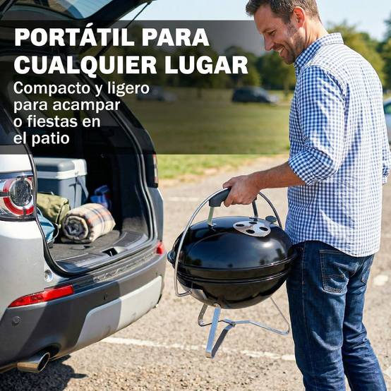 Barbecue à charbon portable rond avec couvercle, support, grille et ventilation réglable, Ø41x44 cm, couleur noire - Image 6