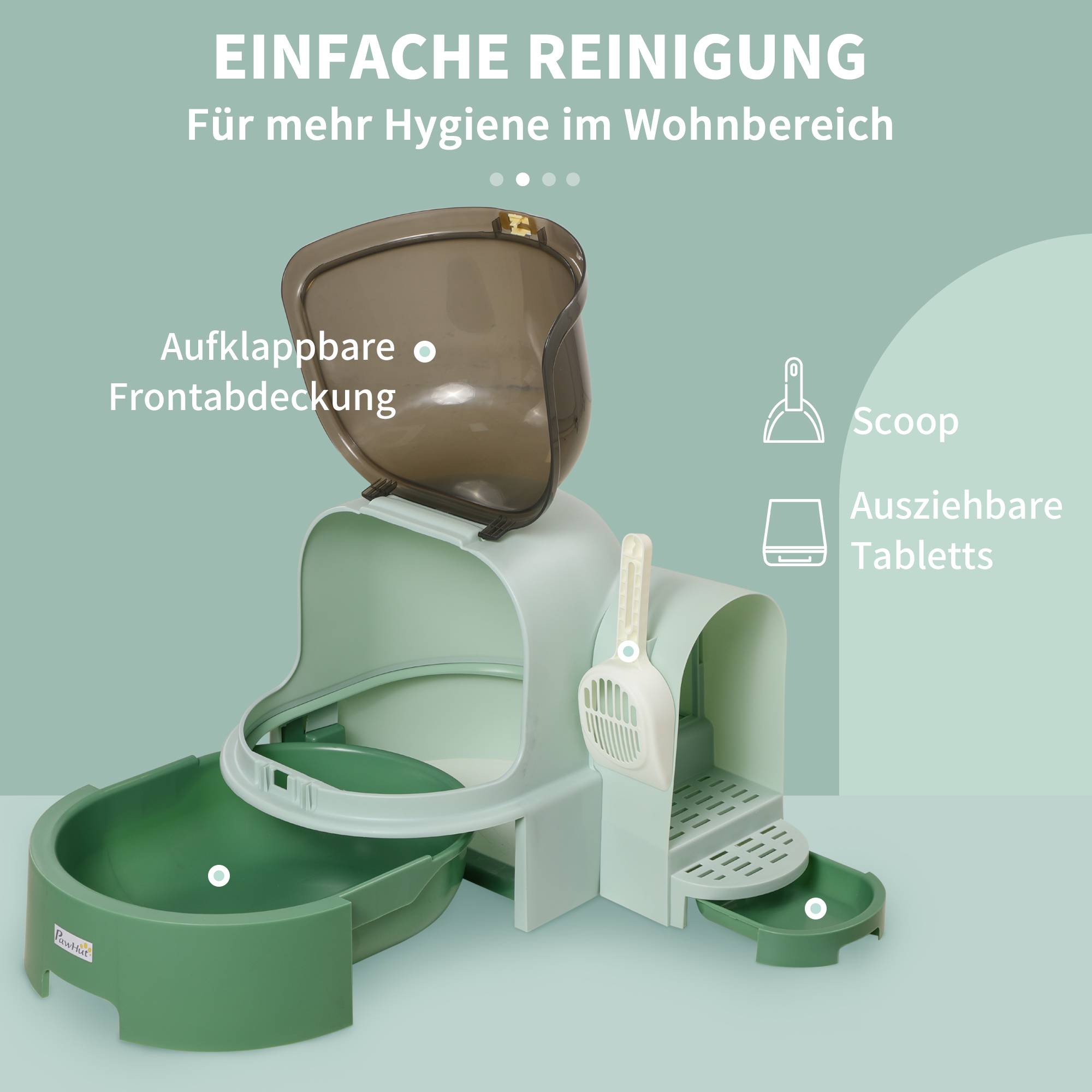 Bac à litière fermé double tiroir spacieux pour chat avec pelle anti-odeur vert et noir - ComfortXL Outdoor Living - Image 7