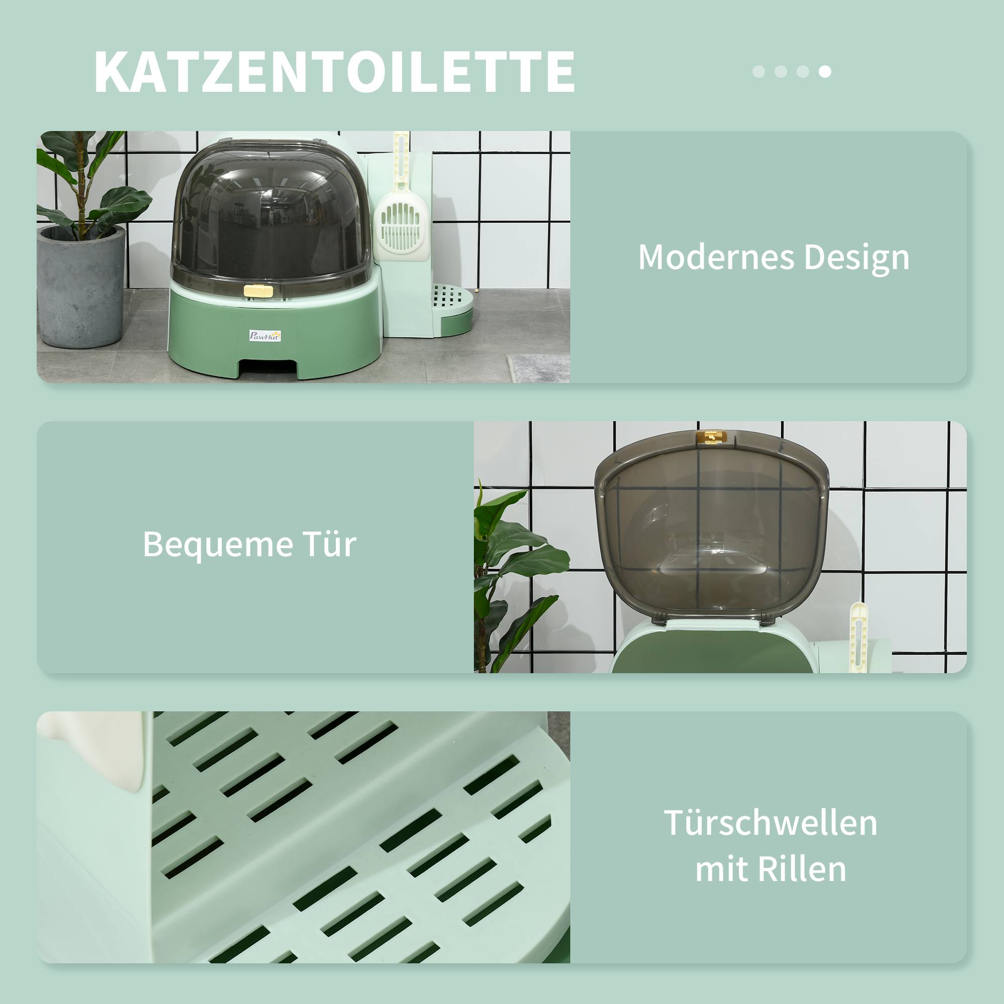 Bac à litière fermé double tiroir spacieux pour chat avec pelle anti-odeur vert et noir - ComfortXL Outdoor Living - Image 9