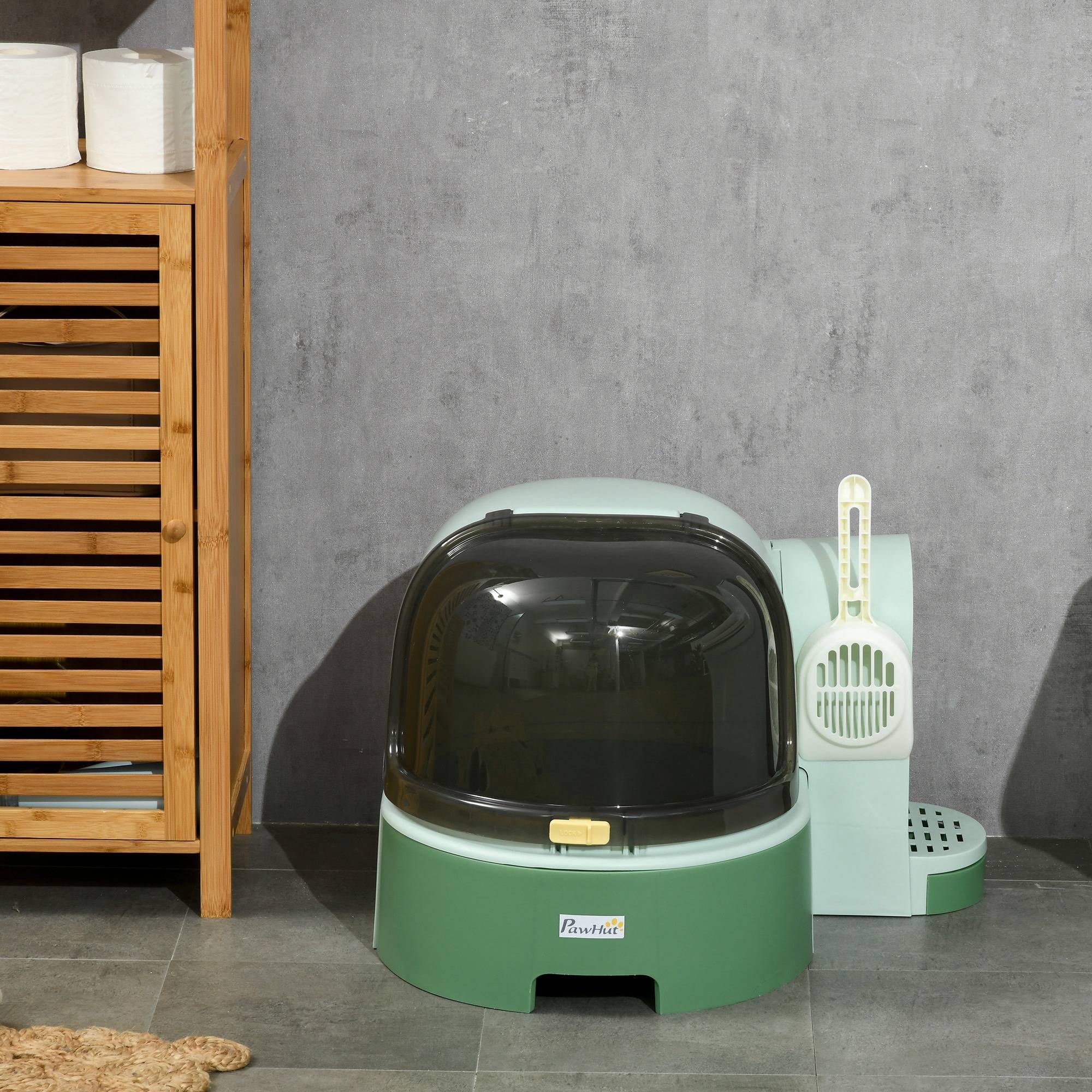 Bac à litière fermé double tiroir spacieux pour chat avec pelle anti-odeur vert et noir - ComfortXL Outdoor Living - Image 10