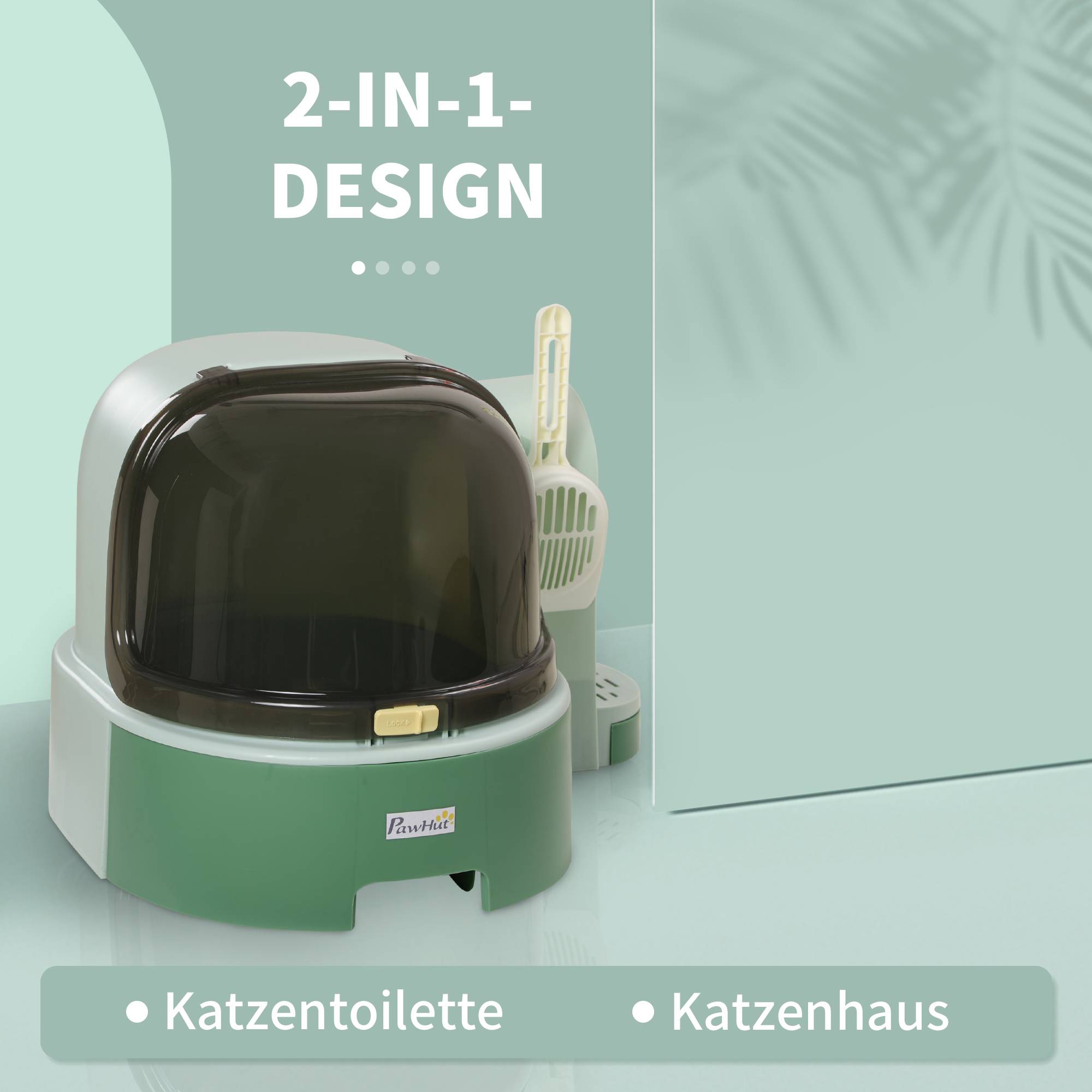Bac à litière fermé double tiroir spacieux pour chat avec pelle anti-odeur vert et noir - ComfortXL Outdoor Living - Image 6