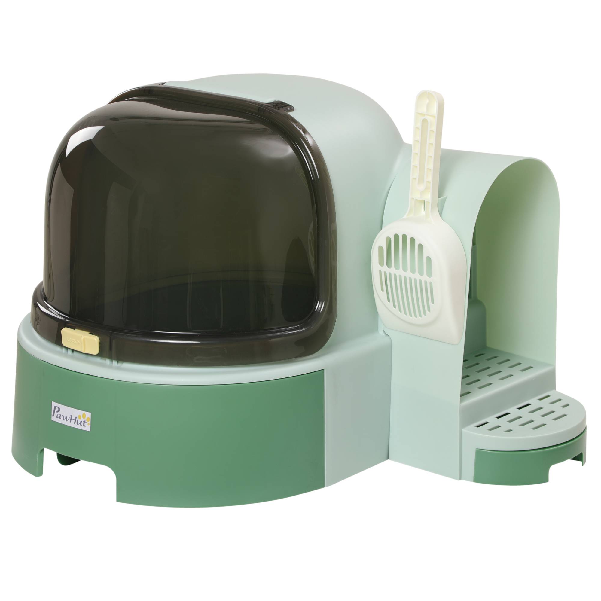 Bac à litière fermé double tiroir spacieux pour chat avec pelle anti-odeur vert et noir - ComfortXL Outdoor Living - Image 1