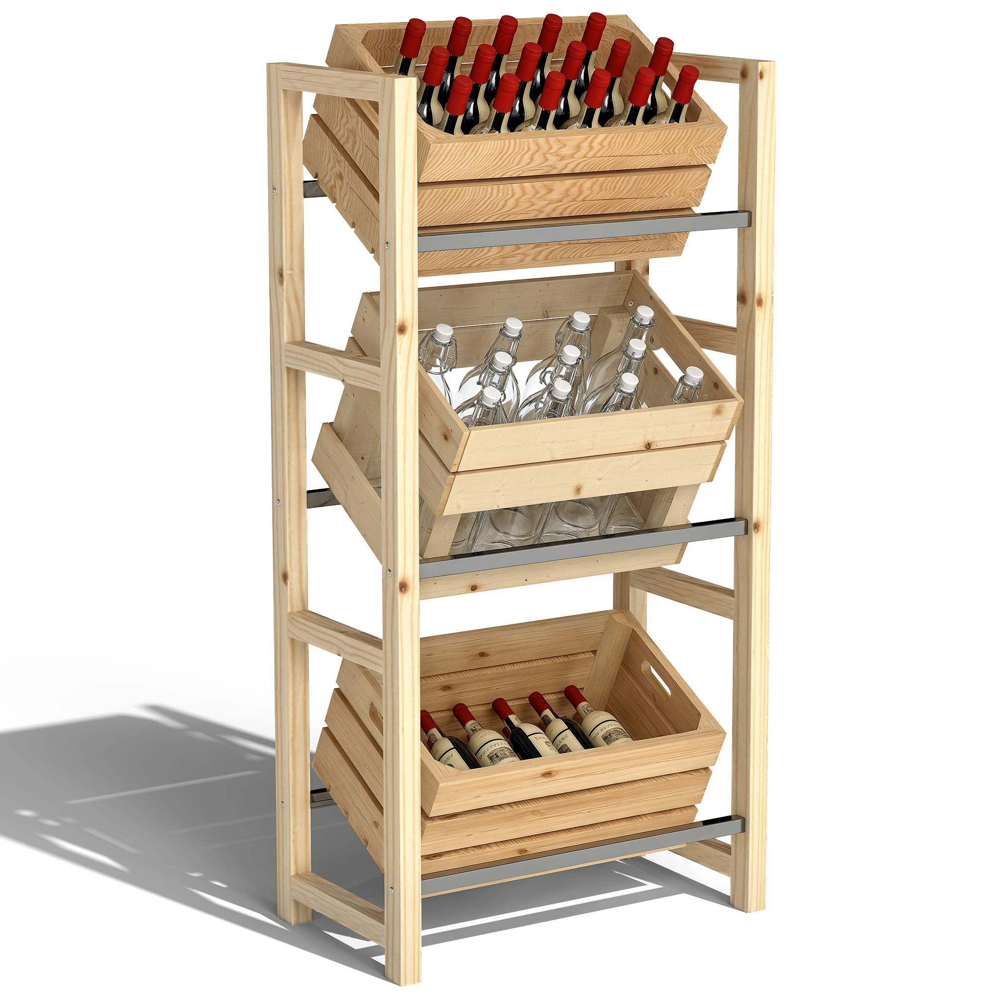 Étagère pour caisses de boissons bois de sapin naturel 56 x 32 x 112 cm - PANGIVO