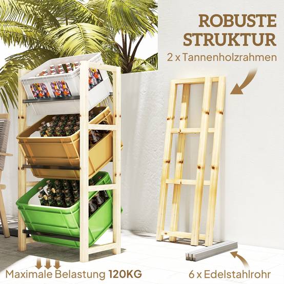 Étagère pour caisses de boissons bois de sapin naturel 56 x 32 x 112 cm - PANGIVO - Image 8