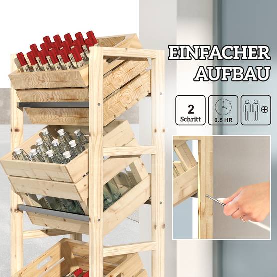 Étagère pour caisses de boissons bois de sapin naturel 56 x 32 x 112 cm - PANGIVO - Image 10