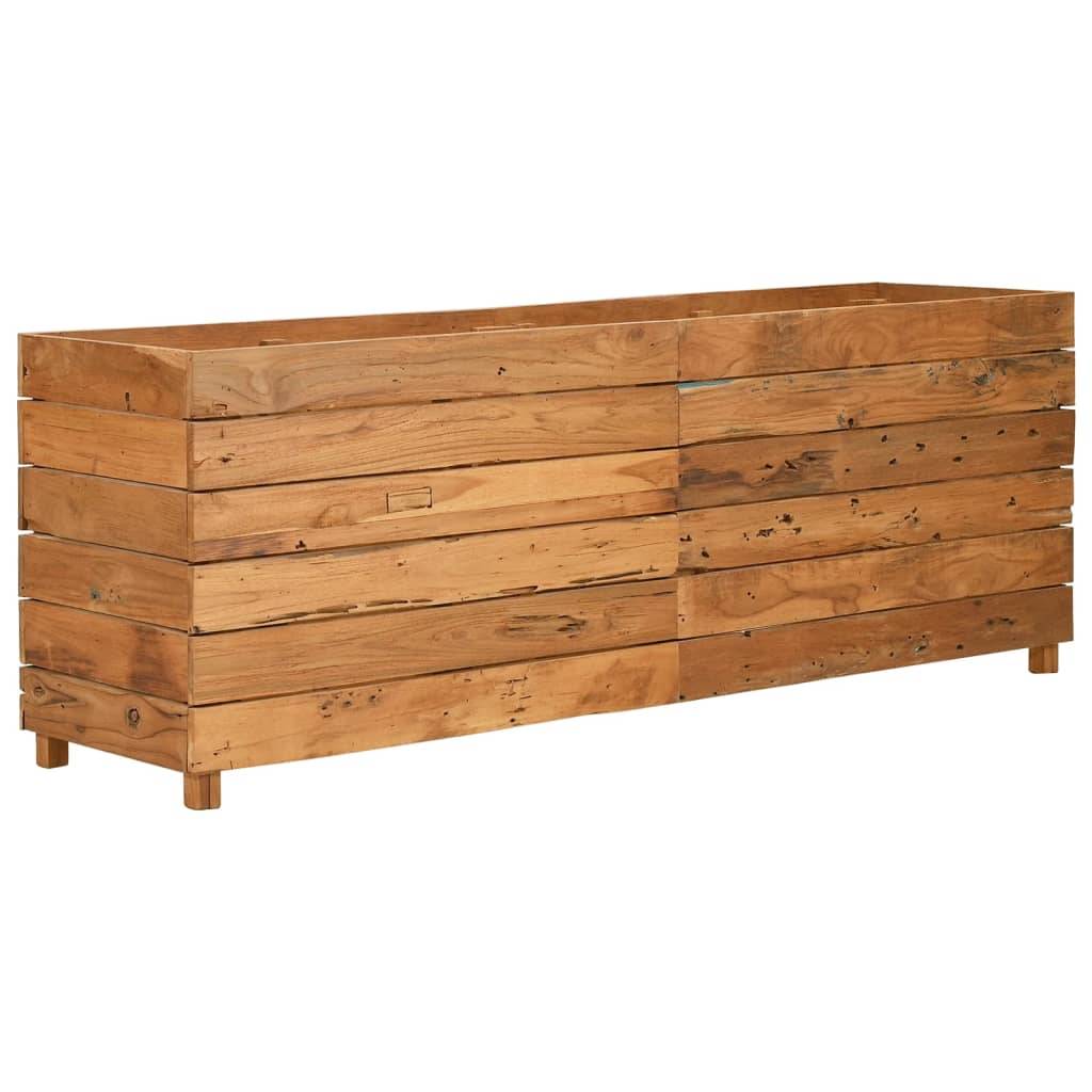 Lit surélevé Jardinière - 150x40x55 cm bois de teck recyclé et acier MP528 - Image 1