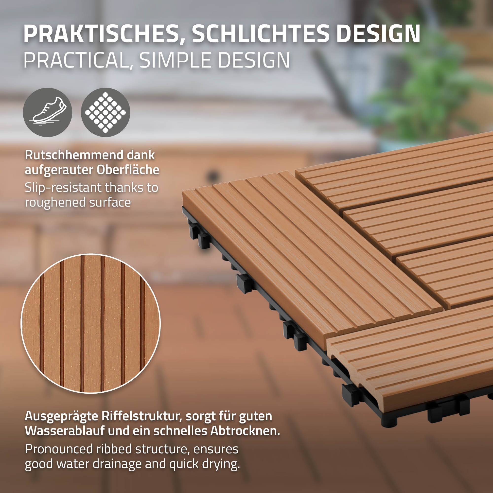 Ecd-Germany - Carreaux WPC de sol 30x30cm 1 m² mosaïque pour marron clair - Imagen 4