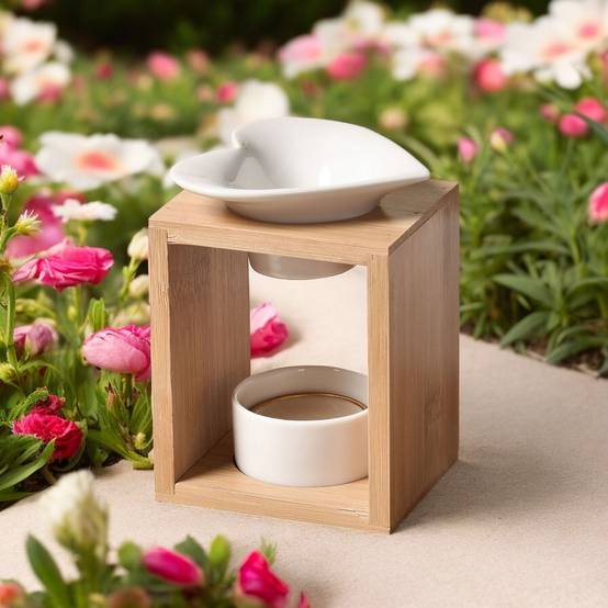 Brûle Parfum Arum - Brûleur Fondant Parfumé – Diffuseur Huile Essentielle – Brûleur en céramique et bambou - Haut: 12 cm - Zen'Arôme - Image 1